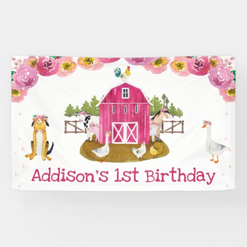 Hot Pink Barn Girls Farm Birthday Party Banner