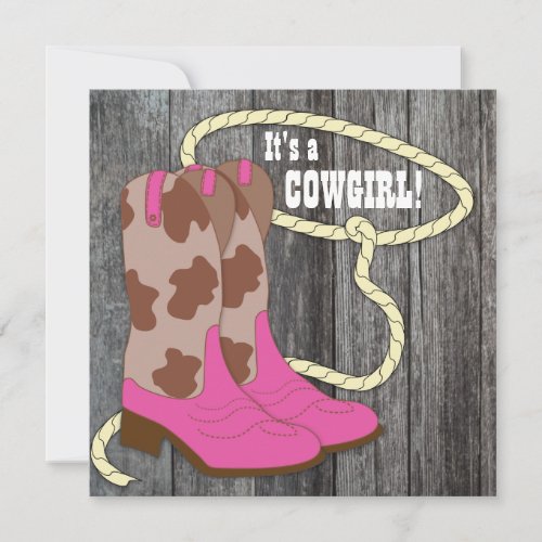 Hot Pink Barn Wood Cowgirl Baby Shower Invitation