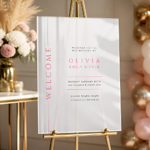 Hot Pink Bat Mitzvah Acrylic Welcome Sign