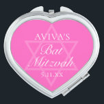 Hot Pink Bat Mitzvah Party Heart Shaped Compact Mirror<br><div class="desc">This girly bright pink Bat Mitzvah party favor compact mirror features a minimalist modern typography layout over a Star of David symbol for a Jewish girl. Cute and feminine favors for your teenager.</div>