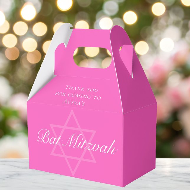 Hot Pink Bat Mitzvah Party Star of David Custom Favor Boxes (Creator Uploaded)