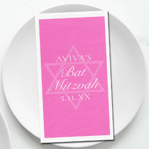 Hot Pink Bat Mitzvah Party Star of David Custom Paper Guest Towels