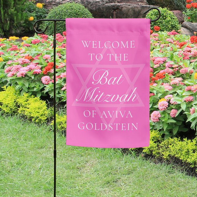 Hot Pink Bat Mitzvah Party Star of David Garden Flag (Creator Uploaded)