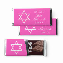 Hot Pink Bat Mitzvah Party Star of David Hershey Bar Favors