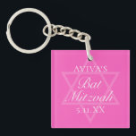 Hot Pink Bat Mitzvah Party Star of David Keychain<br><div class="desc">This girly bright pink Bat Mitzvah keychain features a minimalist modern typography layout over a Star of David symbol for a Jewish girl. Cute and feminine party favor for your teenager.</div>