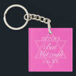 Hot Pink Bat Mitzvah Party Star of David Keychain<br><div class="desc">This girly bright pink Bat Mitzvah keychain features a minimalist modern typography layout over a Star of David symbol for a Jewish girl. Cute and feminine party favor for your teenager.</div>