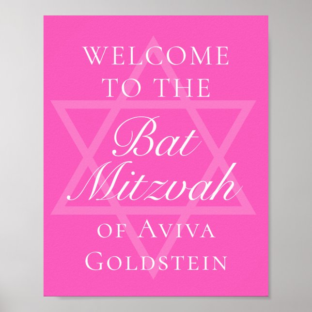 Hot Pink Bat Mitzvah Party Star of David Poster (Front)