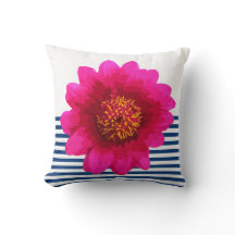 Hot Pink Beautiful Flower Navy Blue Stripes White