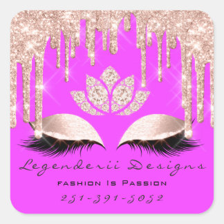 Hot Pink Beauty Lashes Lotus Thank You Business Square Sticker