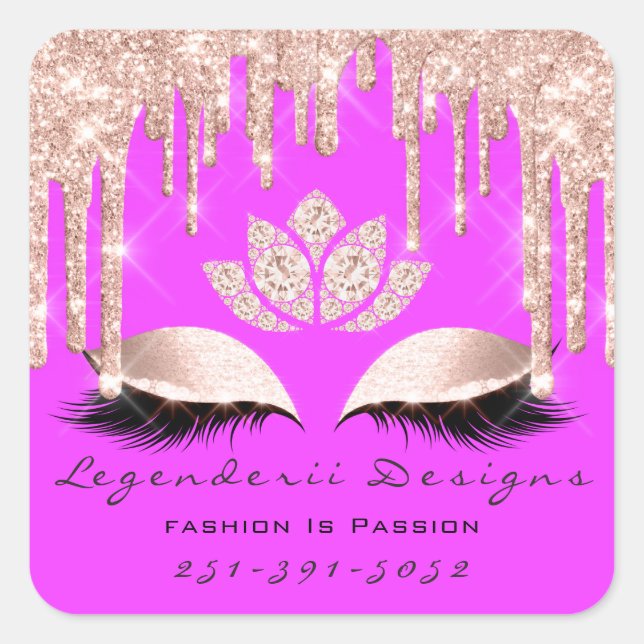 Hot Pink Beauty Lashes Lotus Thank You Business Square Sticker (Front)