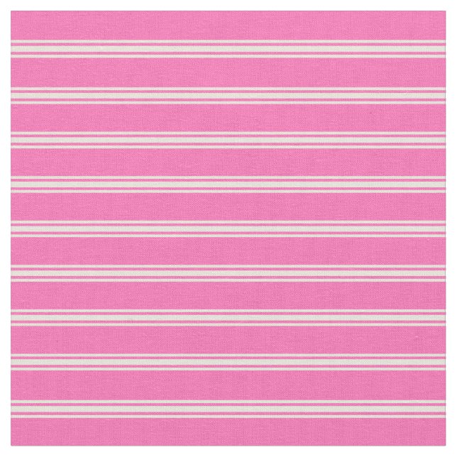 Hot Pink & Beige Lined Pattern Fabric (Close Up)