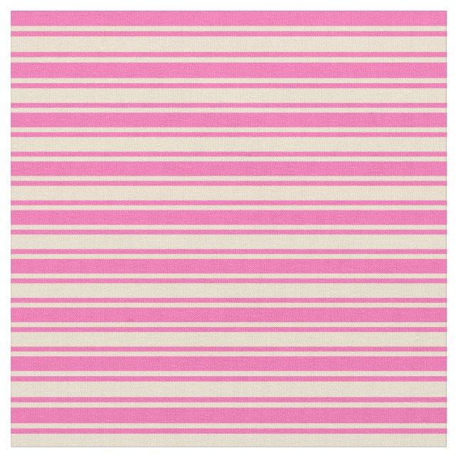 Hot Pink & Beige Striped Pattern Fabric (Close Up)