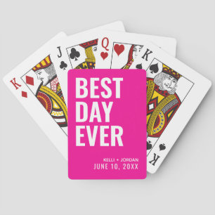 Hot Pink Best Day Ever Wedding Playing Cards