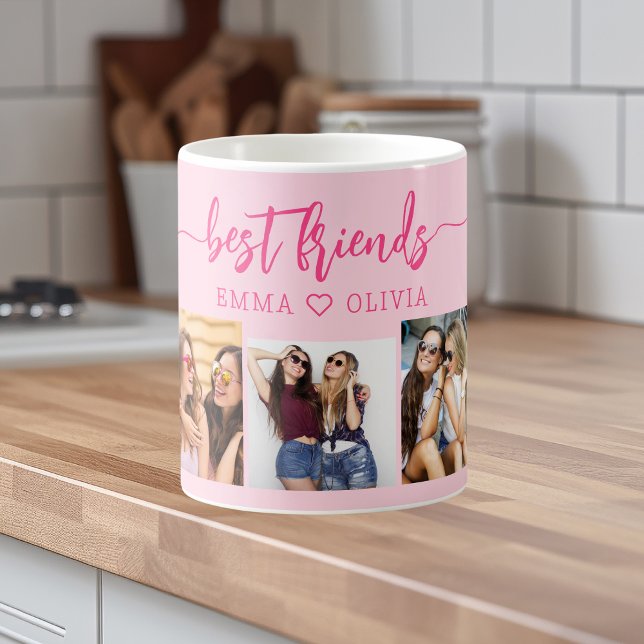 Hot Pink Best Friends 3 Photo Collage Keepsake Coffee Mug (Creator Uploaded)