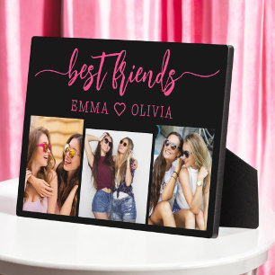 Hot Pink Best Friends 3 Photo Collage Keepsake Plaque