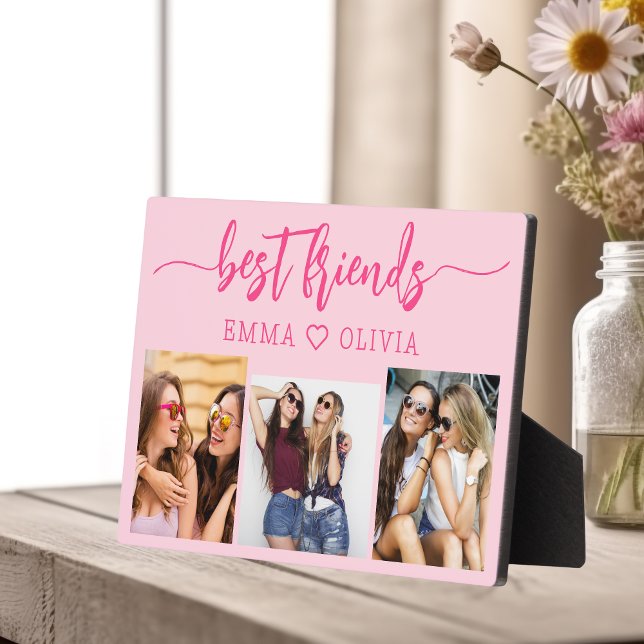 Hot Pink Best Friends 3 Photo Collage Keepsake Plaque (Creator Uploaded)