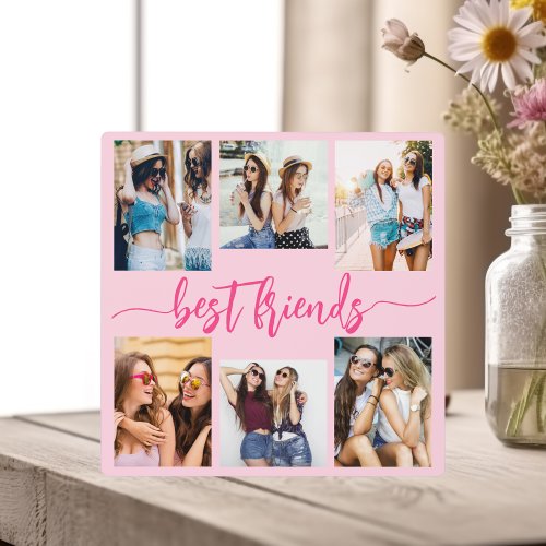 Hot Pink Best Friends 6 Photo Collage Keepsake Plaque