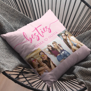 Hot Pink Besties Friends 3 Photo Collage Throw Pillow