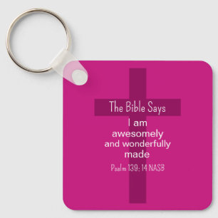 Hot Pink Bible Affirmation Encouragement Christian Keychain