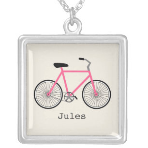 Hot Pink Bicycle Personalized Necklace