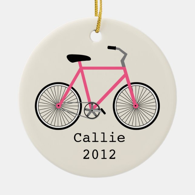 Hot Pink Bicycle Personalized Ornament (Front)