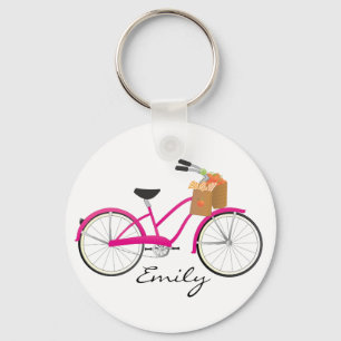 Hot PInk Bicycle with Oranges Keychain
