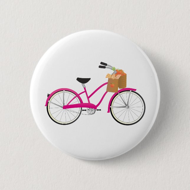 Hot PInk Bicycle with Oranges Pinback Button (Front)