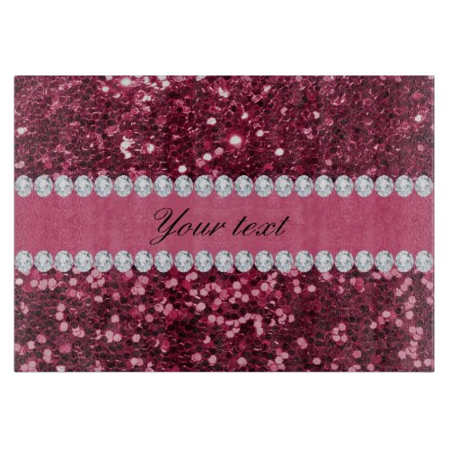 Hot Pink Big Faux Glitter and Diamonds Cutting Board