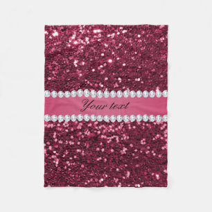 Hot Pink Big Faux Glitter and Diamonds Fleece Blanket