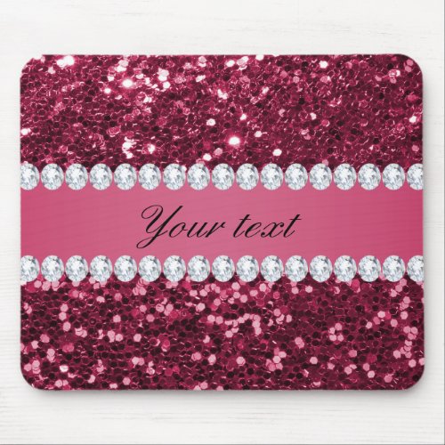 Hot Pink Big Faux Glitter and Diamonds Mouse Pad