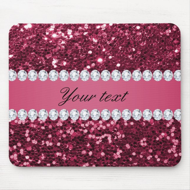 Hot Pink Big Faux Glitter and Diamonds Mouse Pad (Front)
