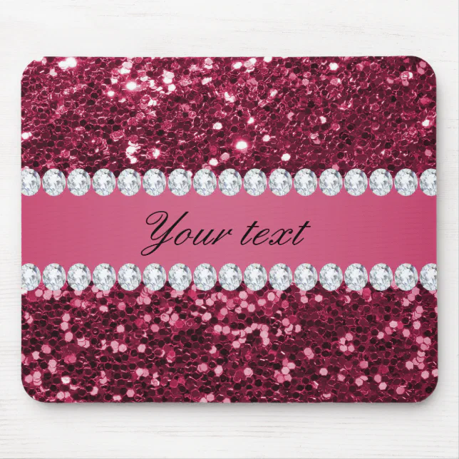 Hot Pink Big Faux Glitter and Diamonds Mouse Pad | Zazzle