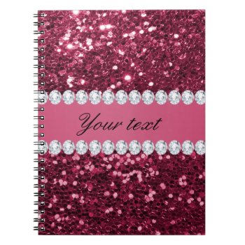 Hot Pink Big Faux Glitter And Diamonds Notebook by glamgoodies at Zazzle