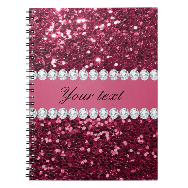 Hot Pink Big Faux Glitter and Diamonds Notebook | Zazzle