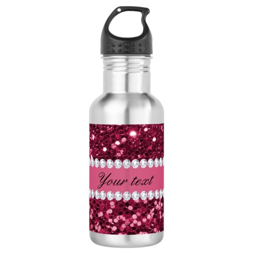 Hot Pink Big Faux Glitter and Diamonds Stainless Steel Water Bottle