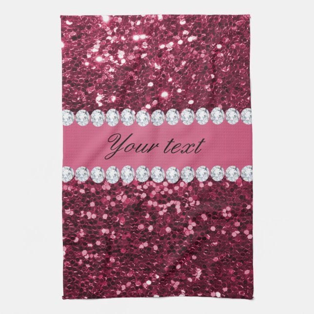 Hot Pink Big Faux Glitter and Diamonds Towel (Vertical)
