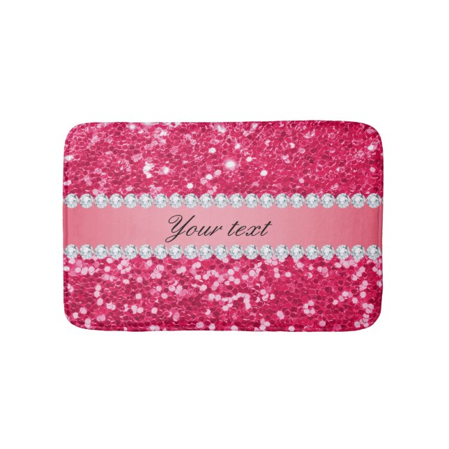 Hot Pink Big Faux Glitter with Diamonds Bathroom Mat (Front)