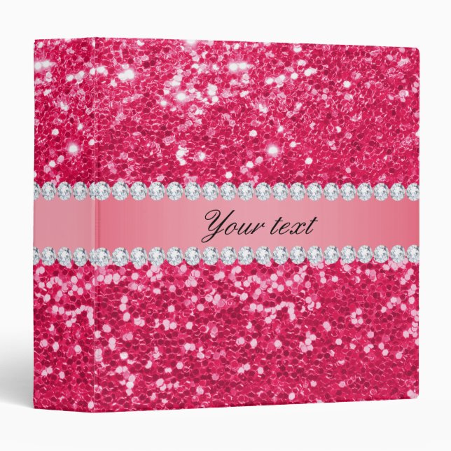 Hot Pink Big Faux Glitter with Diamonds Binder (Front/Spine)