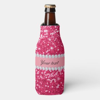 Hot Pink Big Faux Glitter With Diamonds Bottle Cooler by glamgoodies at Zazzle