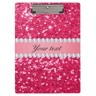Hot Pink Big Faux Glitter with Diamonds Clipboard