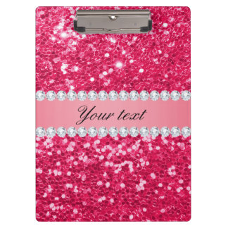 Hot Pink Big Faux Glitter with Diamonds Clipboard