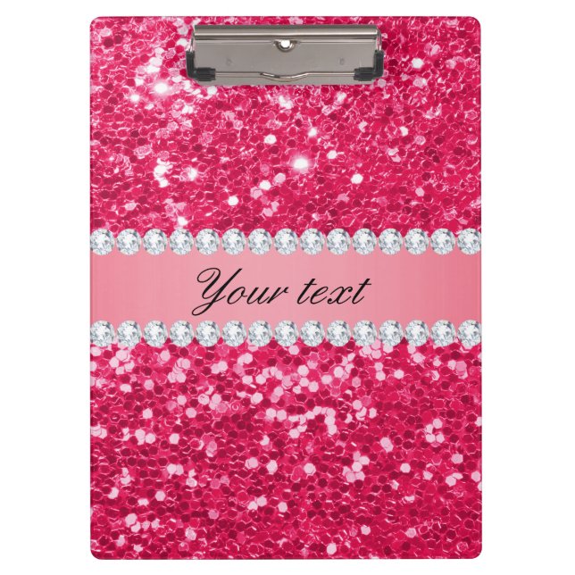 Hot Pink Big Faux Glitter with Diamonds Clipboard (Front)