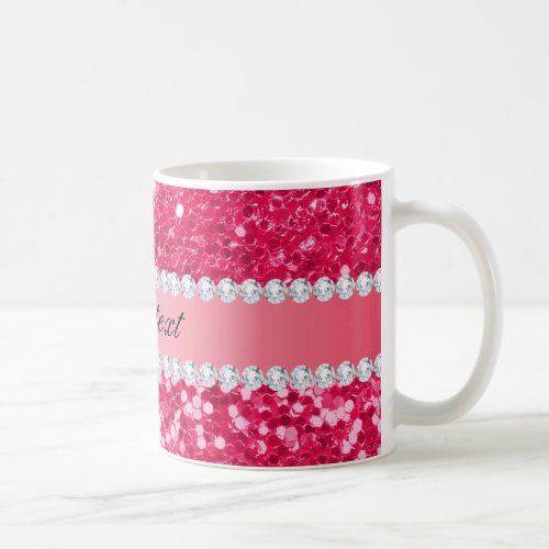 Hot Pink Big Faux Glitter with Diamonds Coffee Mug