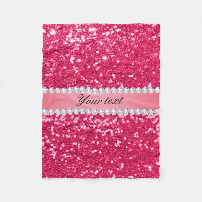 Hot Pink Big Faux Glitter with Diamonds Fleece Blanket (Front)