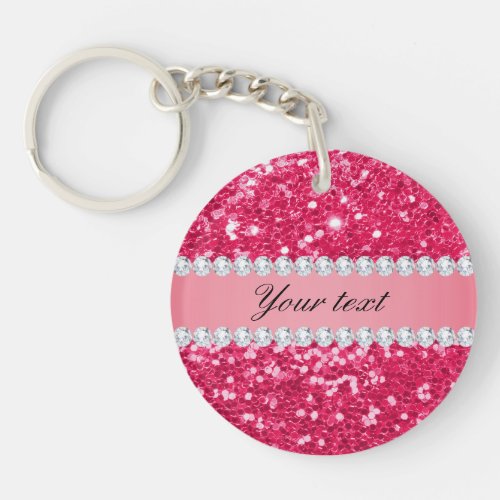 Hot Pink Big Faux Glitter with Diamonds Keychain
