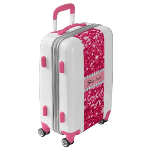 Hot Pink Big Faux Glitter with Diamonds Luggage