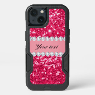 Hot Pink Big Faux Glitter with Diamonds iPhone 13 Case