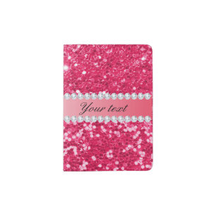 Hot Pink Big Faux Glitter with Diamonds Passport Holder