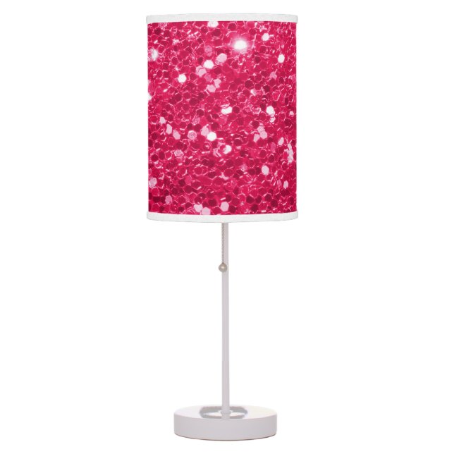 Hot Pink Big Faux Glitter with Diamonds Table Lamp (Front)