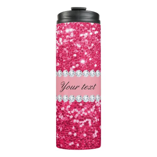 Hot Pink Big Faux Glitter with Diamonds Thermal Tumbler